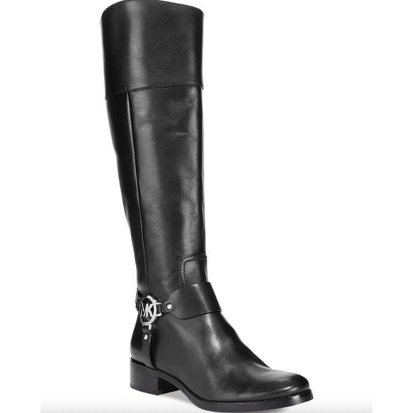 Michael Kors Fulton Harness Riding Boots Pull On Tall Black Rain Snow Size 8 - Picture 1 of 12